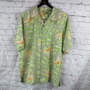 Caribbean silk Tropical floral Leaf pattern casual camp Hawaiian Shirt sz L